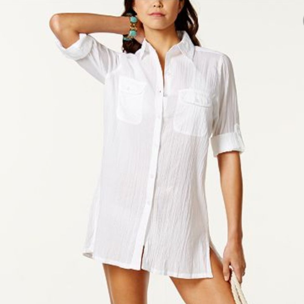 NWT • LAUREN RL Cotton Semi-Sheer Swim Cover Up